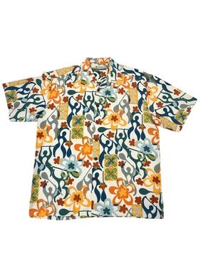 KAHALA CREAM SILK MULTICOLOR FLORAL SHORT SLEEVE HAWAIIAN SHIRT